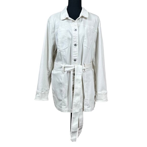 j. jill White Removeable Tie Button Front Utility Jacket Size L - Picture 2 of 14